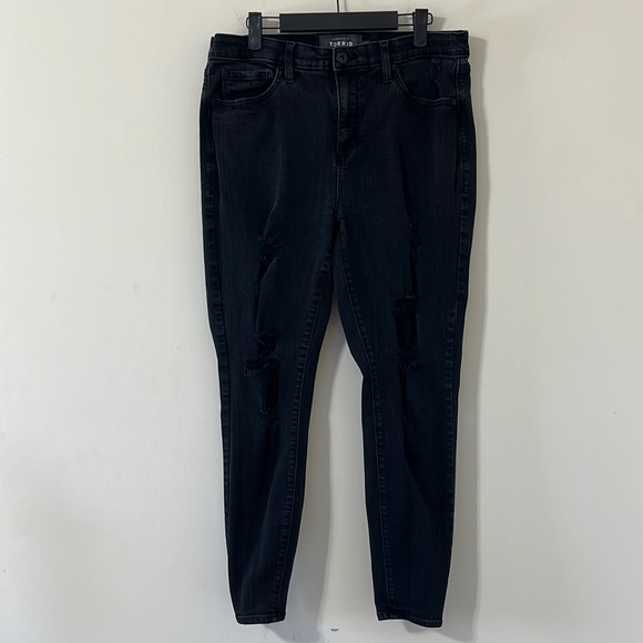 torrid Denim - Torrid Black Sky High Skinny Distressed Denim Jeans Size 14